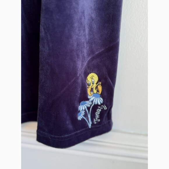 Vintage Looney Tunes Y2K Tweedy Bird Blue Velvet Maxi Skirt Sz Large Whimsical - Picture 3 of 7